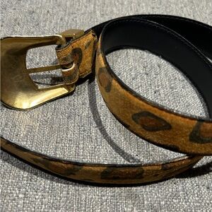 Vintage 90s Julius Resnick Leopard Print Suede Belt Chunky Gold Buckle